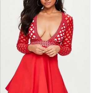 Missguided plunge fit and flare lace dress US 6